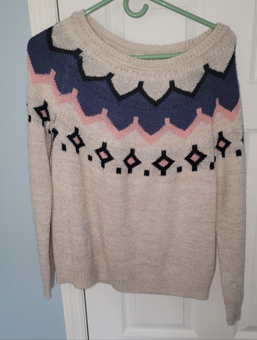 Garage Fair Isle Knit Sweater Size Small Cream Pink Blue